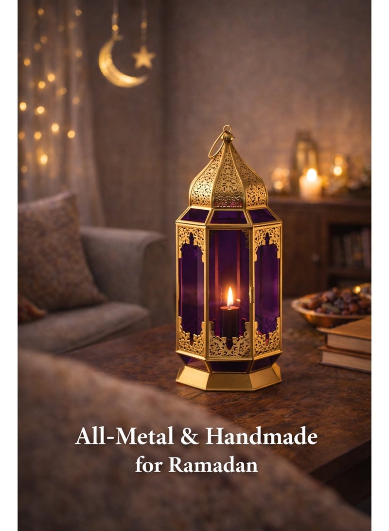 OLUDENIZ Golden Glass Candle Lantern – Decorative Iron & Glass Moroccan Lantern – 28cm Height – Home & Ramadan Décor - Image 5